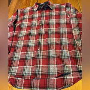 Pendleton Men's Long Sleeve Fireside Red and‎ Grey Plaid Wool Shirt